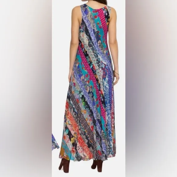 Johnny Was Dress Maxi Sleeveless Silky Boho Wedding M Patchwork Cottage