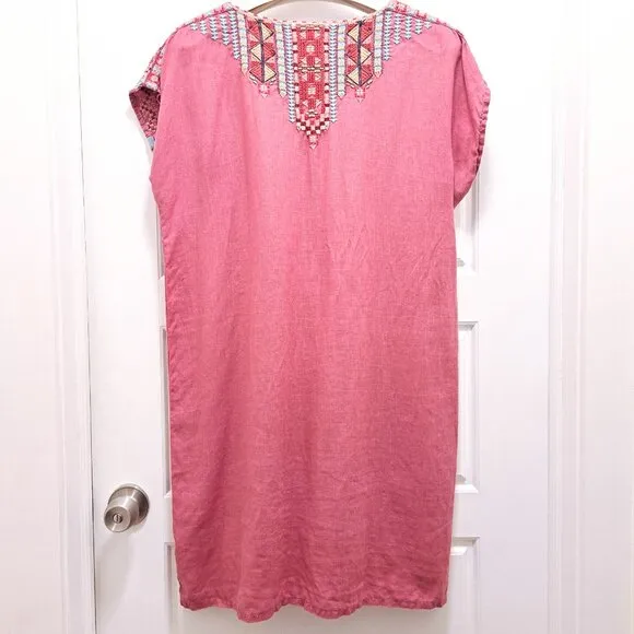 Johnny Was Embroidered Linen Shift Dress Size Large