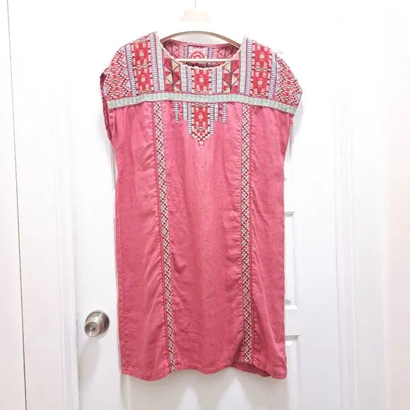 Johnny Was Embroidered Linen Shift Dress Size Large