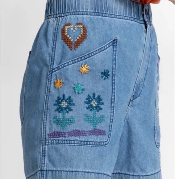 JOHNNY WAS LYONNE EMBROIDERED PULL ON SHORT Size XL NWT