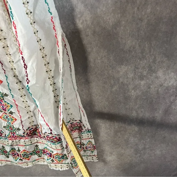 Johnny Was Maxi Skirt Women Medium Verena White Side Slit Embroidered Linen $320