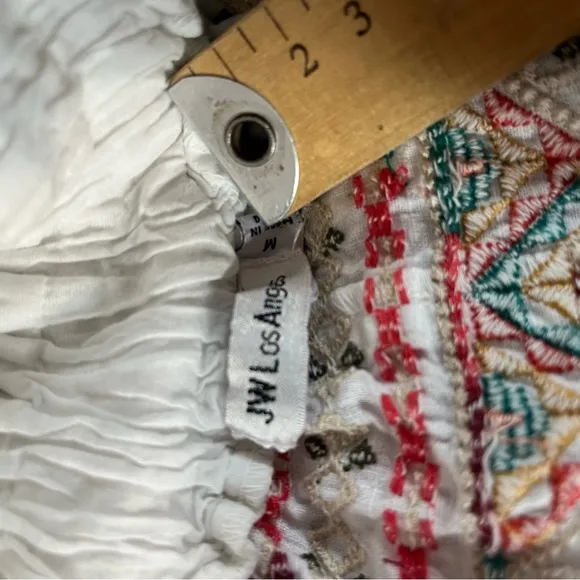 Johnny Was Maxi Skirt Women Medium Verena White Side Slit Embroidered Linen $320