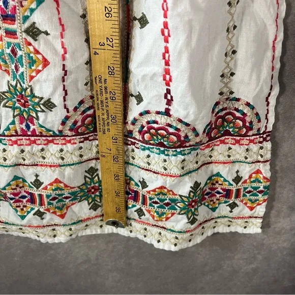 Johnny Was Maxi Skirt Women Medium Verena White Side Slit Embroidered Linen $320