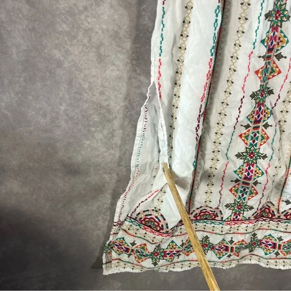 Johnny Was Maxi Skirt Women Medium Verena White Side Slit Embroidered Linen $320