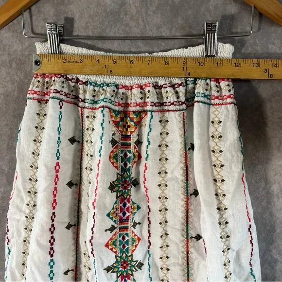 Johnny Was Maxi Skirt Women Medium Verena White Side Slit Embroidered Linen $320