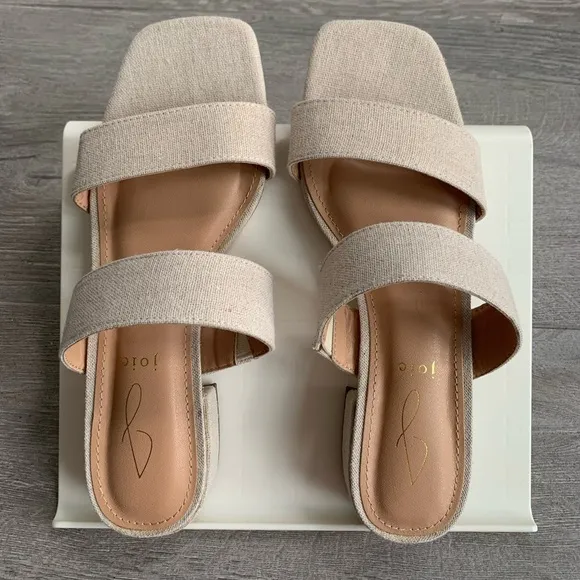 Joie Nolita Women’s Beige Linen Sandals with Block Heel in 8M