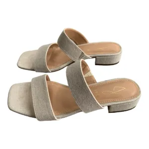 Joie Nolita Women’s Beige Linen Sandals with Block Heel in 8M