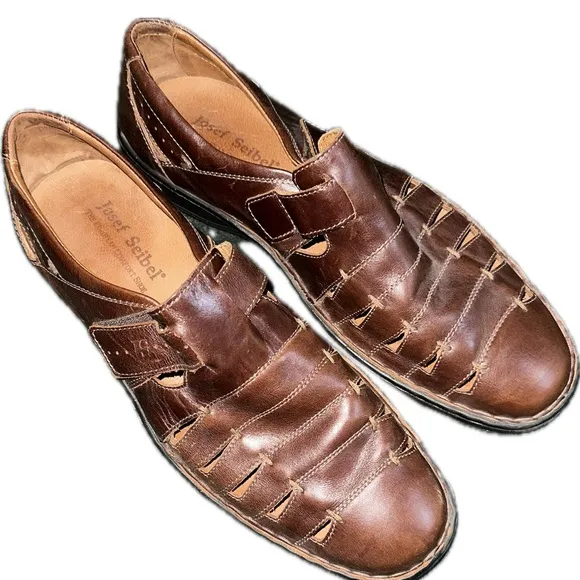 Josef Seibel Men's Brown Leather “Steven” Sandals Size 44EU 10 1/2US EUC $150