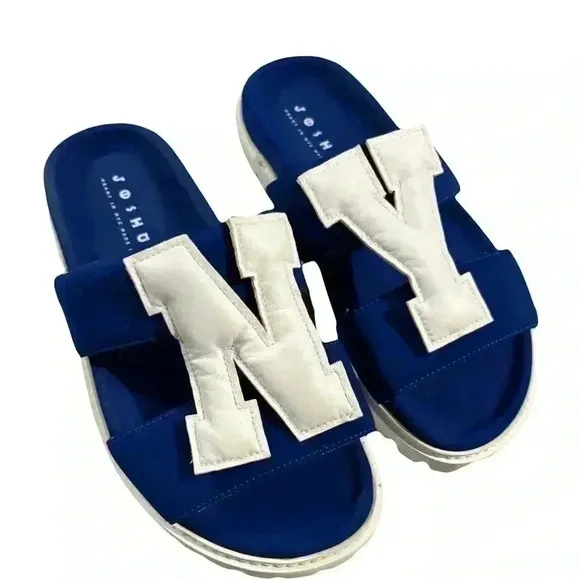 Joshua's Heart In New York City Slip On Footbed Sandals Blue White Size EU‎