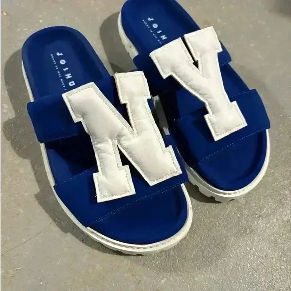 Joshua's Heart In New York City Slip On Footbed Sandals Blue White Size EU‎