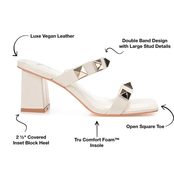 Journee Collection Kirian Ivory 2.5” Square  Heel Sandals 8.5 Elegant