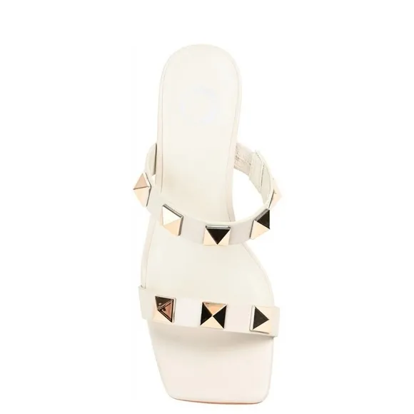 Journee Collection Kirian Ivory 2.5” Square  Heel Sandals 8.5 Elegant