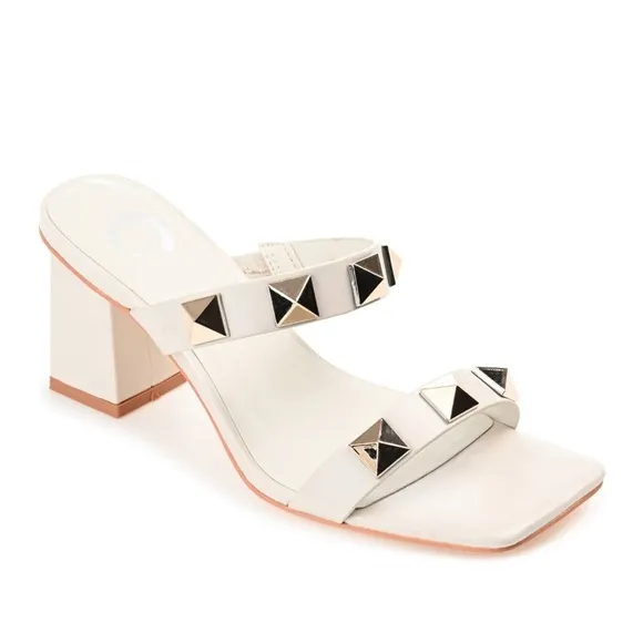 Journee Collection Kirian Ivory 2.5” Square  Heel Sandals 8.5 Elegant