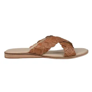 Journee Women's Bryson Leather Slide Sandals Brown Size 6