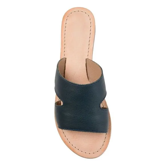 JOURNEE Womens Teal 1/2 Heel  Walker Toe Wedge Slip On Leather Slide Sandals 8 M