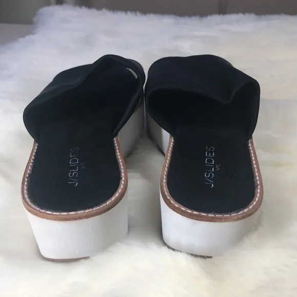 J/SLIDES NYC Black Platforms Wedge Sandals