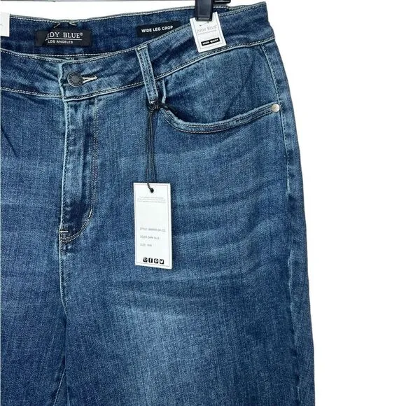 Judy Blue Dark Blue Wide Leg Wide Release Raw Hem Crop Jeans 18W