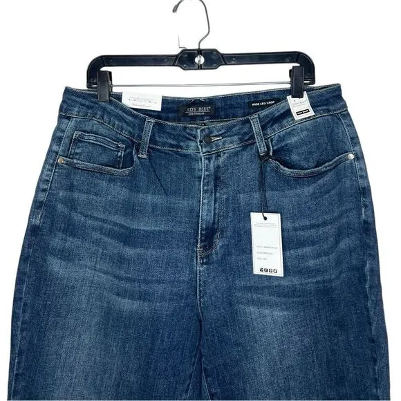 Judy Blue Dark Blue Wide Leg Wide Release Raw Hem Crop Jeans 18W