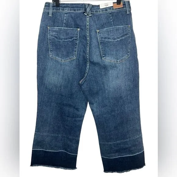 Judy Blue Dark Blue Wide Leg Wide Release Raw Hem Crop Jeans 18W