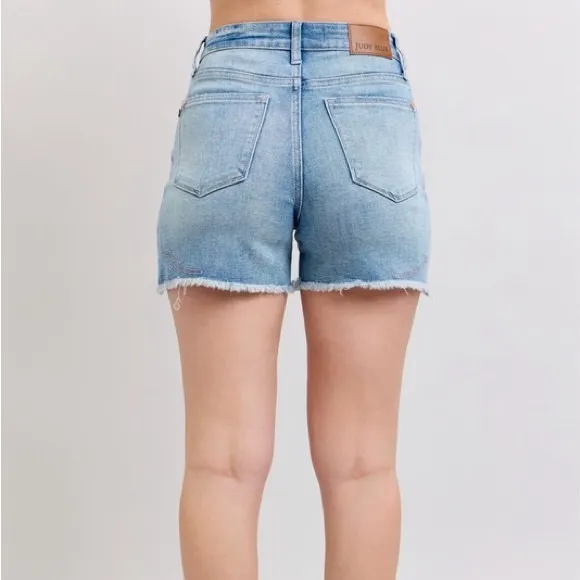 Judy Blue High Waist Western Embroidery Detail Cut Off Denim Shorts