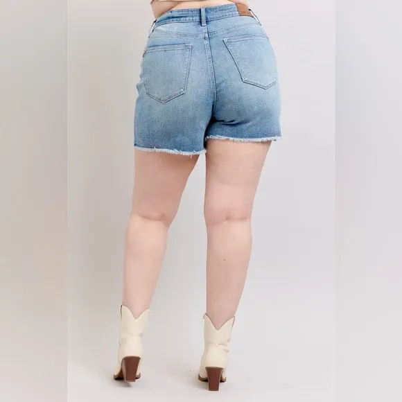 Judy Blue Plus Size High Waist Western Embroidery Detail Cut Off Denim Shorts
