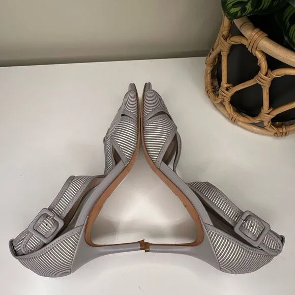 K. Bennett London Gray White Striped Christina Pumps Made in Italy, Size 9.5/40