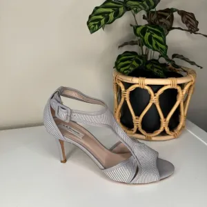 K. Bennett London Gray White Striped Christina Pumps Made in Italy, Size 9.5/40
