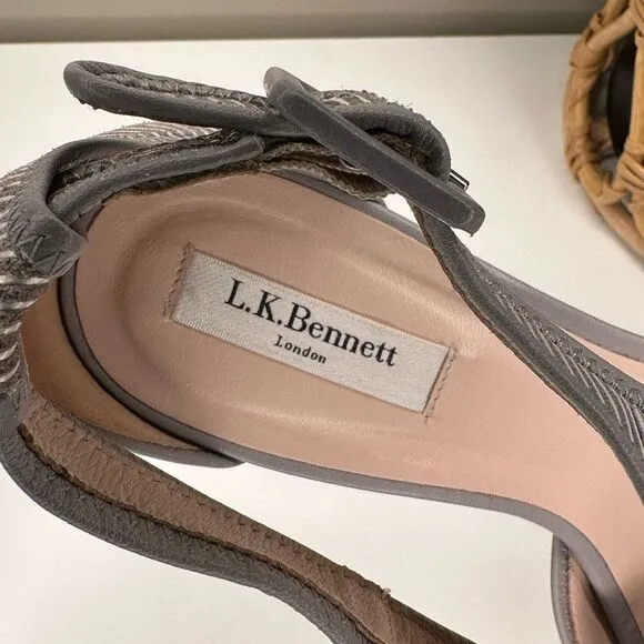 K. Bennett London Gray White Striped Christina Pumps Made in Italy, Size 9.5/40
