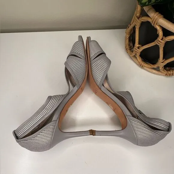 K. Bennett London Gray White Striped Christina Pumps Made in Italy, Size 9.5/40