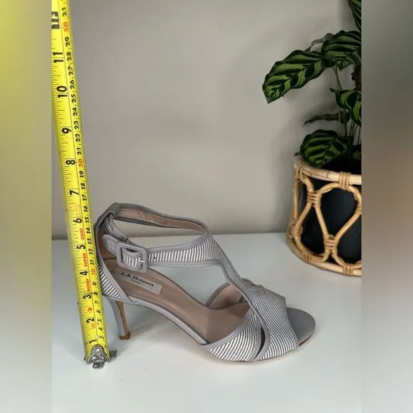K. Bennett London Gray White Striped Christina Pumps Made in Italy, Size 9.5/40