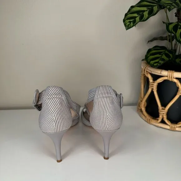 K. Bennett London Gray White Striped Christina Pumps Made in Italy, Size 9.5/40