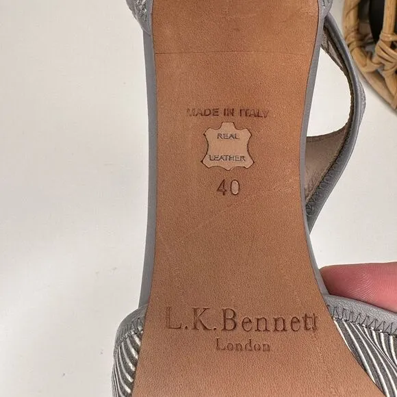 K. Bennett London Gray White Striped Christina Pumps Made in Italy, Size 9.5/40