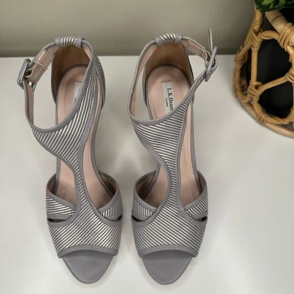 K. Bennett London Gray White Striped Christina Pumps Made in Italy, Size 9.5/40