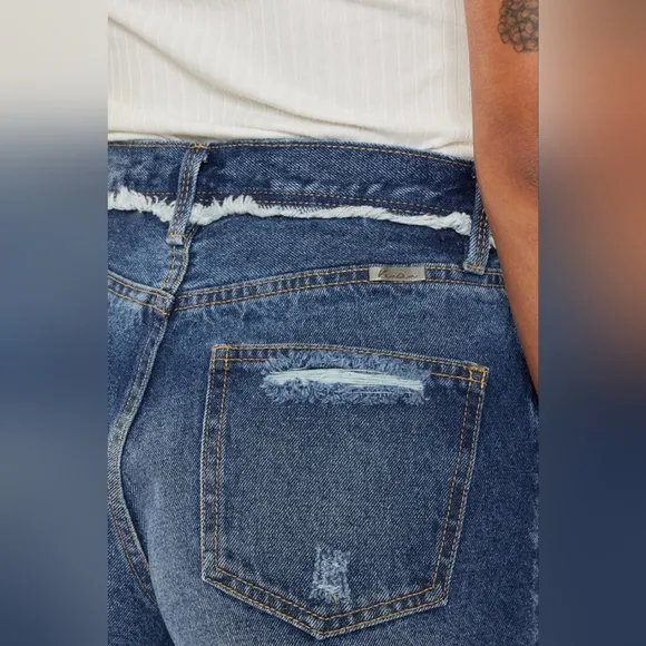 Kancan Distressed Button Fly Denim Shorts
