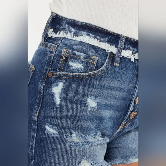 Kancan Distressed Button Fly Denim Shorts