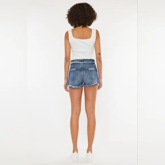 Kancan Distressed Button Fly Denim Shorts