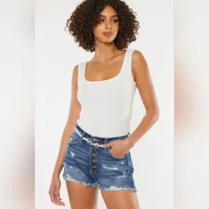 Kancan Distressed Button Fly Denim Shorts