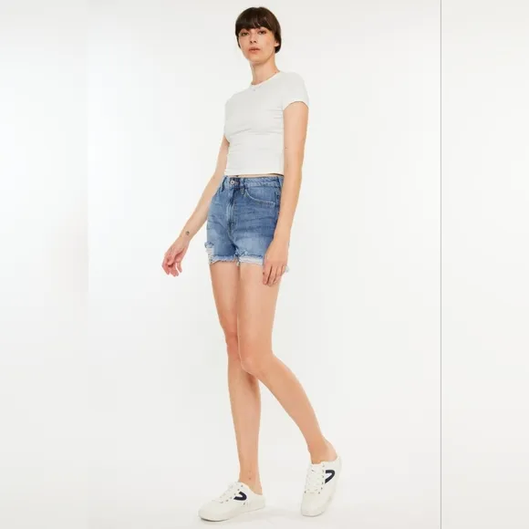 Kancan Distressed Raw Hem High Waist Denim Shorts SALE 20% OFF