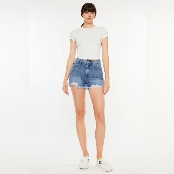 Kancan Distressed Raw Hem High Waist Denim Shorts SALE 20% OFF