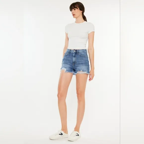 Kancan Distressed Raw Hem High Waist Denim Shorts SALE 20% OFF