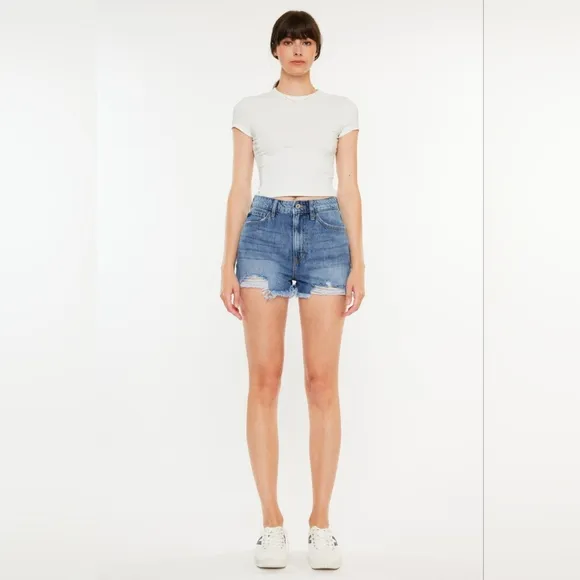 Kancan Distressed Raw Hem High Waist Denim Shorts SALE 20% OFF