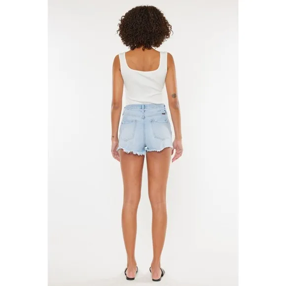 KanCan High Rise Distressed Button Fly Denim Shorts | Medium Wash