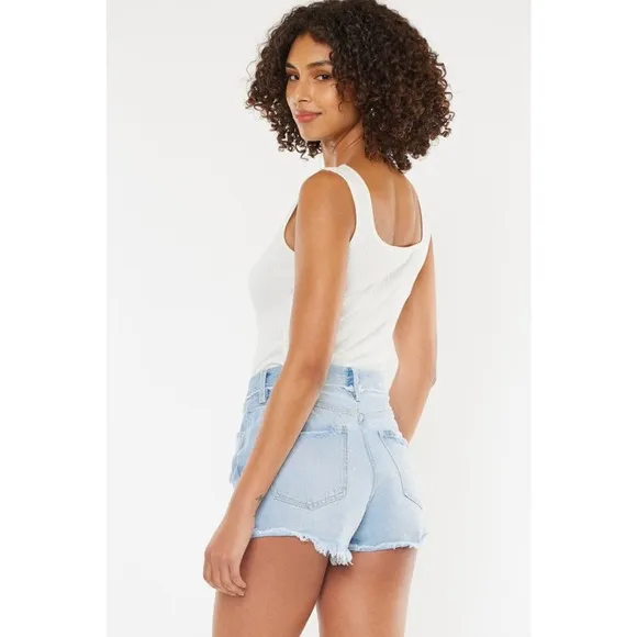 KanCan High Rise Distressed Button Fly Denim Shorts | Medium Wash