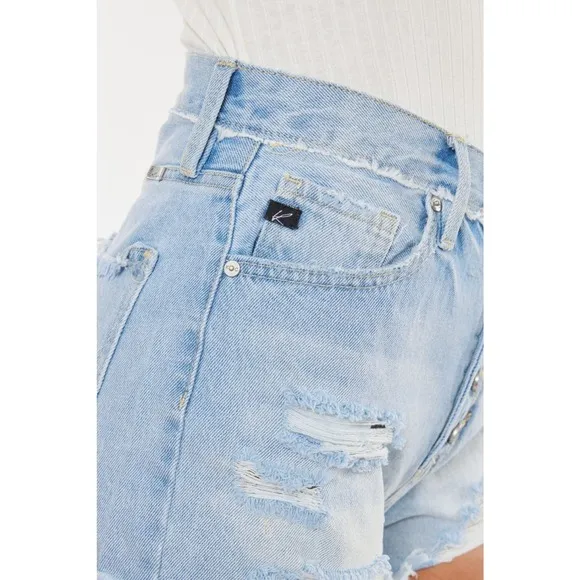 KanCan High Rise Distressed Button Fly Denim Shorts | Medium Wash