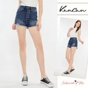 KanCan Raw Hem Button Fly Distressed Dark Wash Denim Shorts | Dark Wash