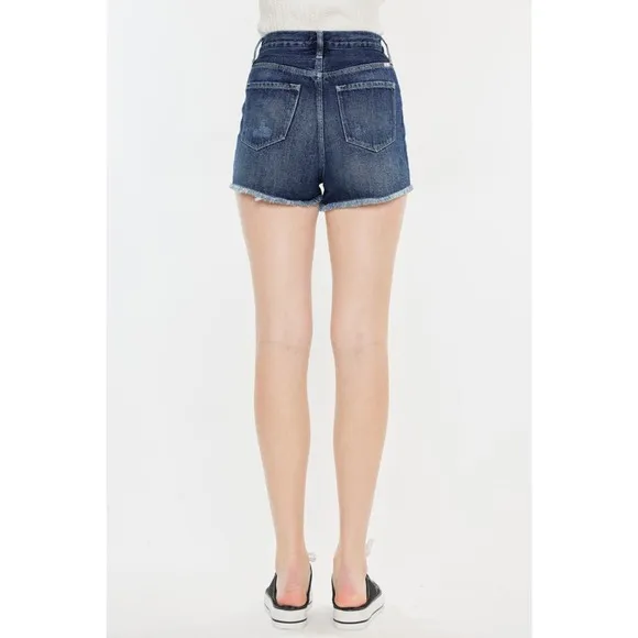 KanCan Raw Hem Button Fly Distressed Dark Wash Denim Shorts | Dark Wash