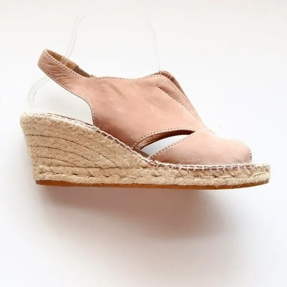 Kanna Dusty Pink Nubuck Leather Sling-back Peep Toe Espadrille Wedge Sandals 7.5