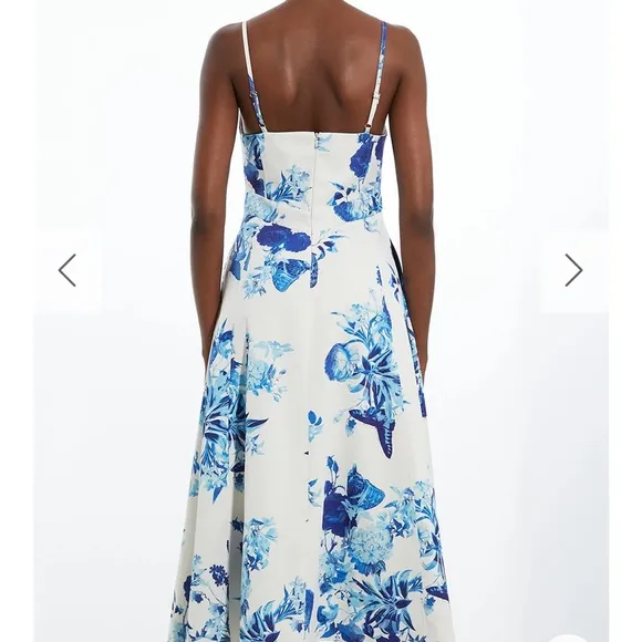 Karen Millen Dress Tailored Crepe Butterfly Floral Full Skirted Midi Sz 6P NEW