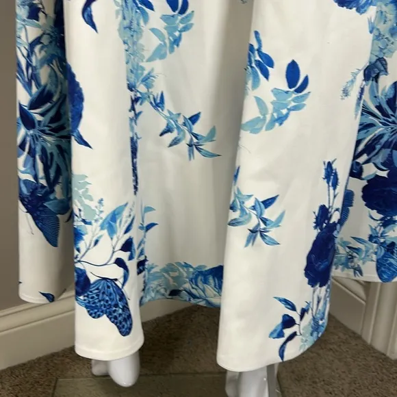 Karen Millen Dress Tailored Crepe Butterfly Floral Full Skirted Midi Sz 6P NEW