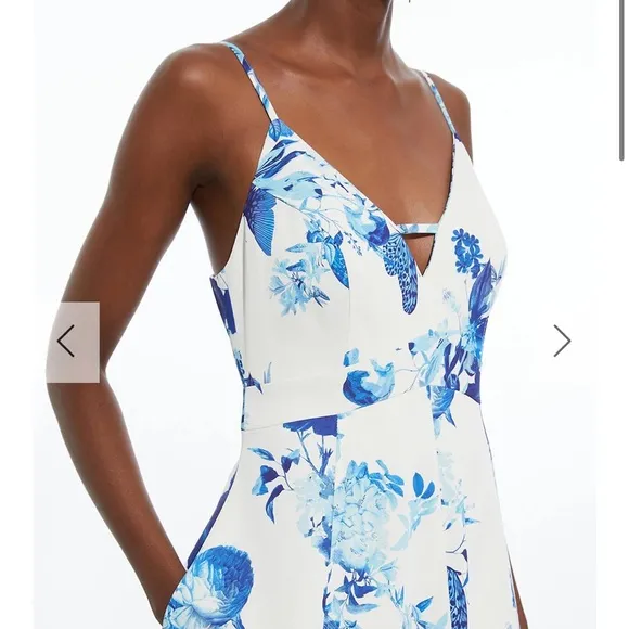 Karen Millen Dress Tailored Crepe Butterfly Floral Full Skirted Midi Sz 6P NEW